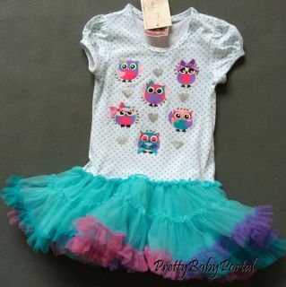 New girls baby toddler kid's Clothes Short Sleeve Cute Owl Colorful Tutu Dress