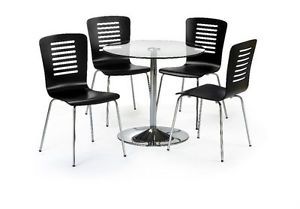 Kudos Round Glass Chrome Pedestal Dining Table 4 Black Slatted Chairs