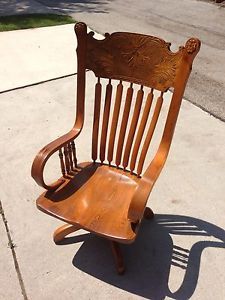 Antique Oak and Ash Pressed Back Art Nouveau Office Chair Early 20th Century USA