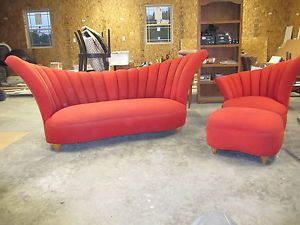 Mid Century Modern Furniture Sofa Chair Ottoman Set Hollywood Regency Retro Mint