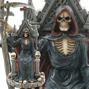 Grim Reaper Death Chair Statue Black Metal Horror Goth Oddities Skeleton Skull