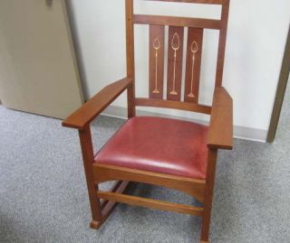 Cherry Wood Stickley Highback Rocking Chair Mission Arts Crafts Vtg Leather