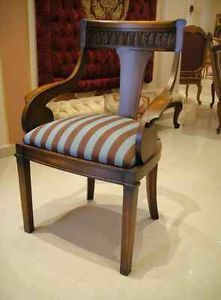 Luxury Arm Chair Dining French Restaurant Hotel Stripe Italian Wood Blue Brown