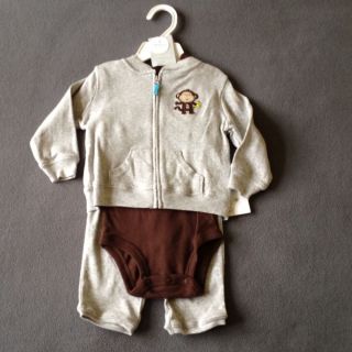 Carter's Baby Boys 9 Months 3 Piece Monkey Set Cardigan Bodysuit Pants