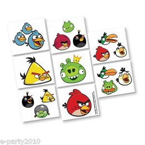 16 Angry Birds Temporary Tattoos Birthday Party Supplies Favors