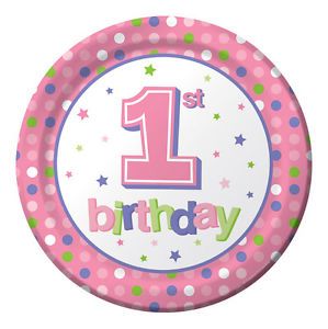 Pink Dots 1st Birthday Dinner Plates Girls Polka Dot Birthday Party Supplies