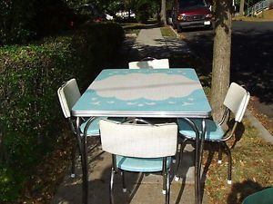 Fantastic Chrome Vintage 1950 S Formica Kitchen Table Chairs Set Teal Blue Green On Popscreen