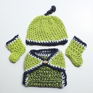 Newborn Reborn Baby Doll Green Blue Baby Boys Crochet Knit Diaper Cover Hat Set