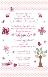 Watch Me Grow Pink Girl Baby Shower Invitations You Print Butterfly Tree Bird