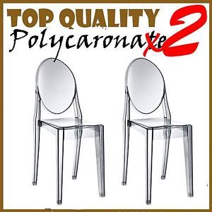 Set 2 Modern Polycarbonate Victoria Chair Plastic Smoke Louis Philippe Starck