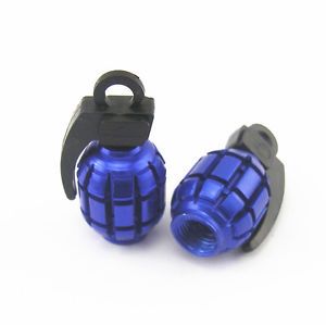 Blue Bomb Grenade Wheel Tyre Tire Valve Stems Cap Dust Covers Touring Motorcycle