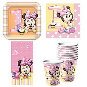 Minnie Mouse 1st Birthday Party Supplies 16 Plates Cups Napkins Tablecover Set