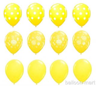 12pc Yellow Latex Balloons Set Birthday Party Supplies Cupcake Polka Dots Theme