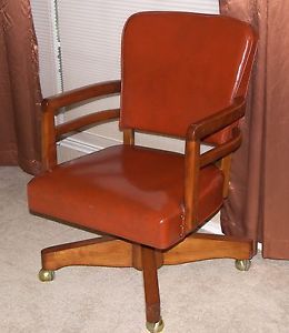 Mid Century Modern Burnt Orange Leather Executive Desk Swivel Chair by Jasper