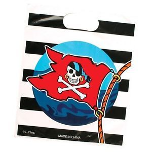 8 Pirate Skull Jolly Roger Plastic Party Loot Bags Kids Goody Favor Treat Supply