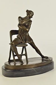 Hot Sexy Girl Posing on A Chair Bronze Sculpture Marble Statue Figurine Erotic