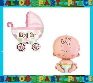 Baby Girl Pink Shower Supplies Balloons Polka Dot Carriage Buggy Newborn Stoller