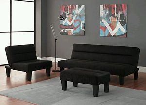 New Modern 3 Piece Sofa Black Chair Set Living Room Office Den Game Basement