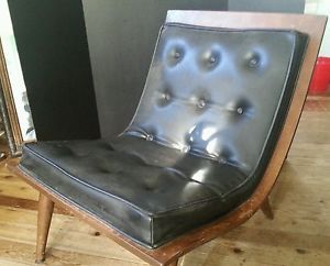 Vintage Mid Century Modern Black Bent Wood Retro Scoop Chair