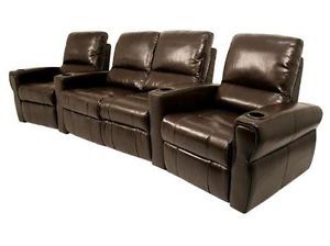 Pallas Home Theater Seating 4 Leather Seats Manual Recliner Brown Chairs