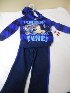New Disney Mickey Mouse Hoodie Jacket Pant Outfit Sweatsuit Boy 3T