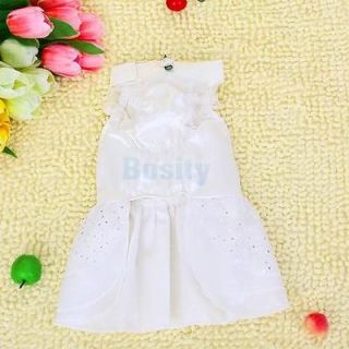 White Shiny Pet Dog Wedding Dress Apparel Clothes XS
