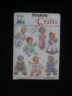 Simplicity Crafts Uncut Sewing Pattern 9144 Baby Doll Clothes Wardrobe Dress Hat