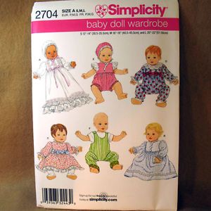 Simplicity 2704 Baby Doll Clothes Pattern 6 Designs s L