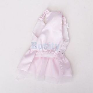Cute Satin Lace Decor Bowtie Wedding Slipdress Puppy Pet Dog Dress Clothes Pink