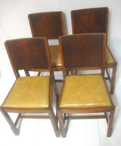 Antique Set 4 Art Deco Oak Carved Back Pub Dining Room Chairs Kitchen Dinette 4
