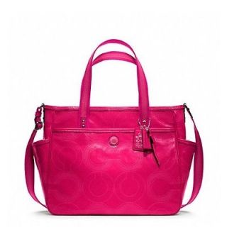 Large Coach Pink Ruby Baby Bag Stitched Patent Tote Laptop Travler w Dust Bag