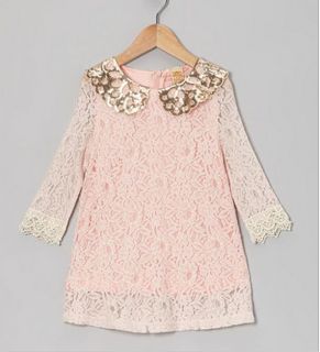 MIA Belle Baby Couture Pink Lace Gold Sequin Shift Dress Girl Toddler Size 5