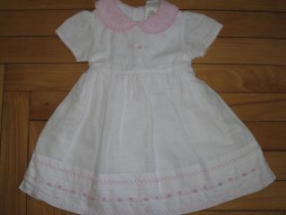 Little Me Sz 6 mos White Pink Embroidered Girls Dress Beautiful