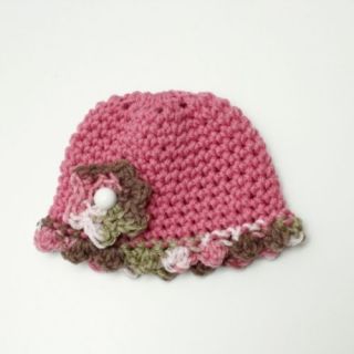 Newborn Baby Girls Pink Brown Green Crochet Knit Diaper Cover Hat Photo Prop Set