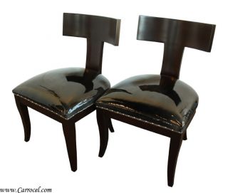 Pair of Custom Art Deco T Back Accent Side Chairs