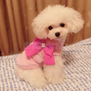 5X Pet Dog Puppy Fashion Party Shirt Clothes Apparel w Shocking Pink Bowknot S