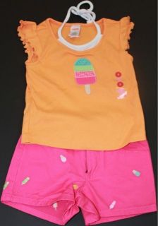 Gymboree Popsicle Party Orange Halter Top Tee Pink Embroidered Shorts Lot 3 3T 