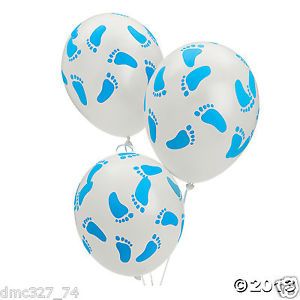 25 Baby Shower Decorations Latex Balloons Blue Boy Baby Footprint Feet 11 Inch