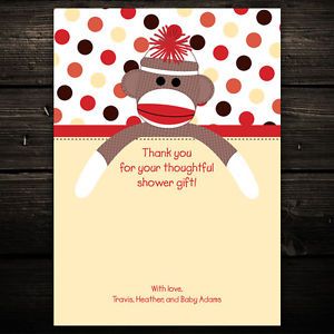 20 Sock Monkey Baby Shower or Birthday Flat Thank You Notes