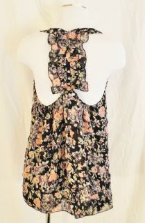 Chic Floral Sheer Baby Doll Flowing Racer Back Ruffle Tiered Blouse Top Shirt XL
