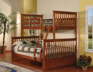 Walnut Finish Wood Twin Over Full Size Convertible Bunk Bed New
