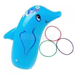 Inflatable Dolphin Ring Toss Pool Party Game w 3 Hoop