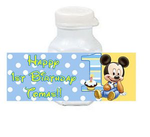 30 Personalized Mickey Mouse First Birthday Mini Bubble Labels Party Favors