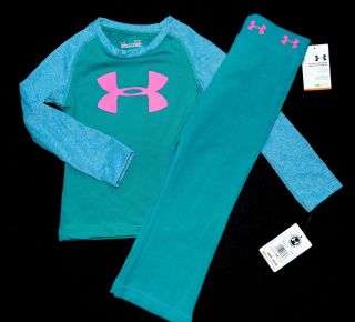 New Under Armour Track Set Toddler Girls 2T Turquoise Pink Heat Gear Pants Shirt