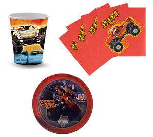 Monster Jam Birthday Party Supplies Plates Napkins Cups Set for 8 or 16 New