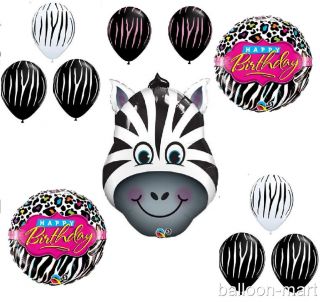 11pc Zebra Balloons Set Birthday Party Supplies Girls Hot Pink Animal Print Lot
