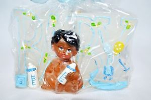 Boy Baby Shower Birthday Candle Cake Topper Blue Party Supply Ethnic Boy 3 5x2 5
