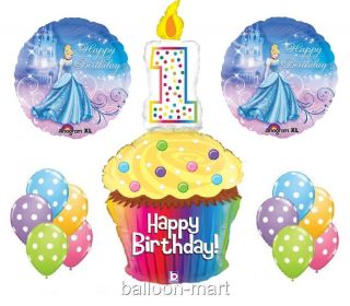 Disney 1st Birthday Cinderella Balloons Party Supplies Cupcake Princess First