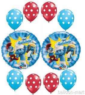 10 Piece Birthday Party Set Balloons Supplies Smurfs Polka Dots Latex Foil Kit