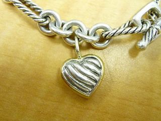 David Yurman Sterling Silver 18K Gold Figaro Chain Cable Heart Ladies Bracelet